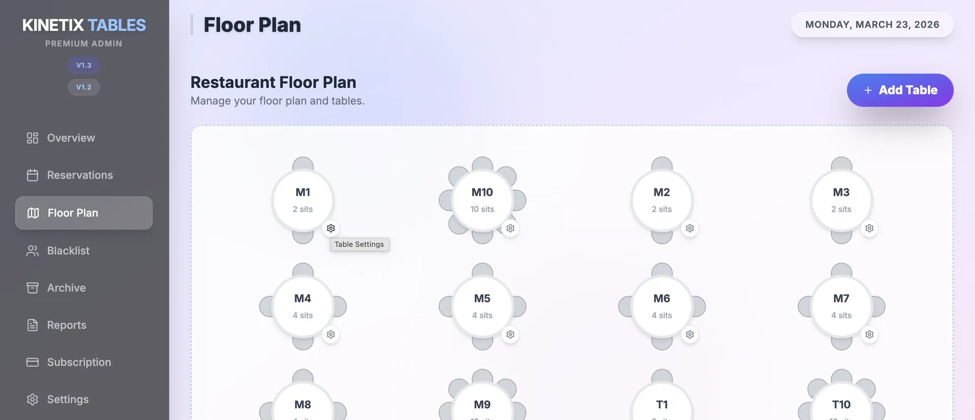 Kinetix Tables interactive floor plan management